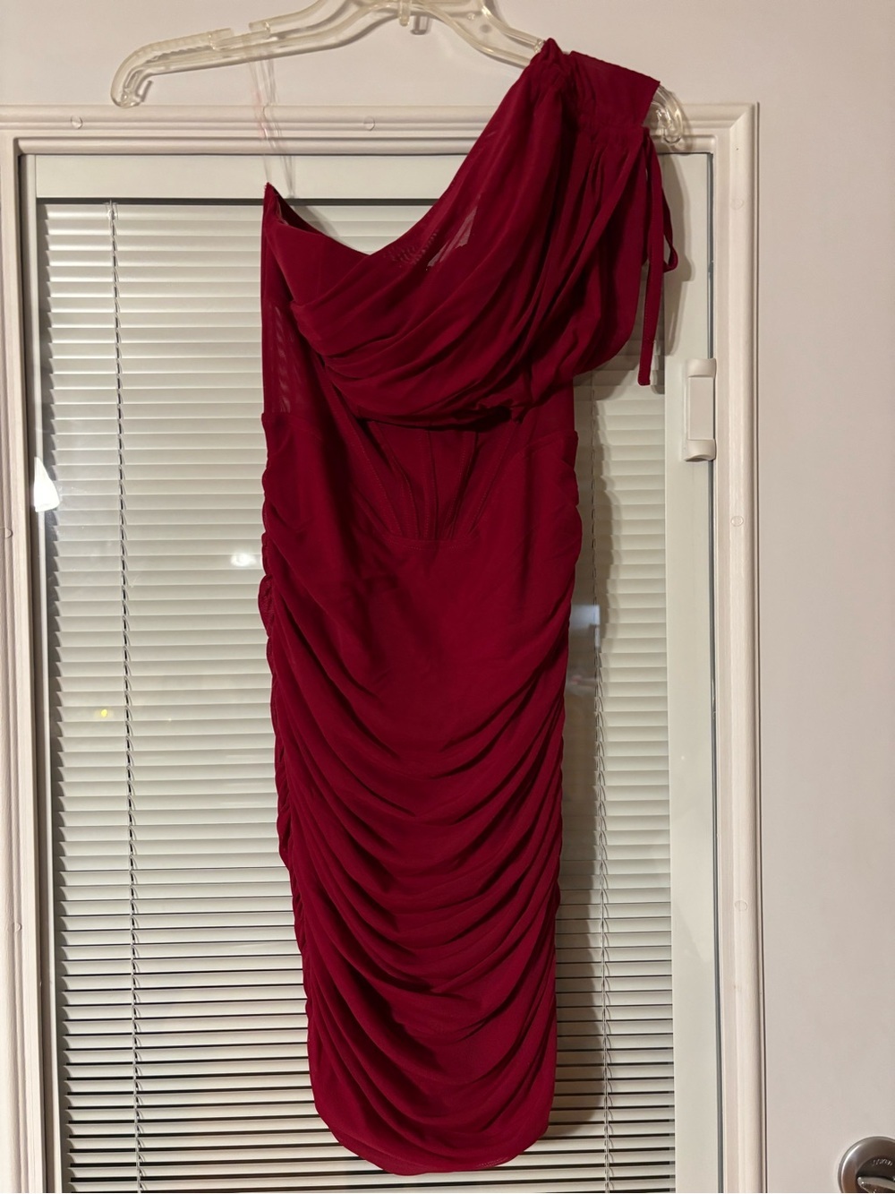 SHEIN One-Shoulder Draped Cocktail Dress in Burgundy 🍷